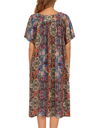 Image of Ekouaer Womens Nightgown Short Sleeve House Dress with Pockets-Floral Print Mumu Dress