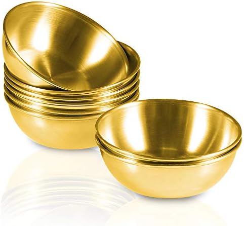 Amytalk 8 Pack 3.2inch Stainless Steel Sauce Dishes Mini Individual Saucers Bowl Round Seasoning Dishes Sushi Dipping Bowl Appetizer Plates, Golden