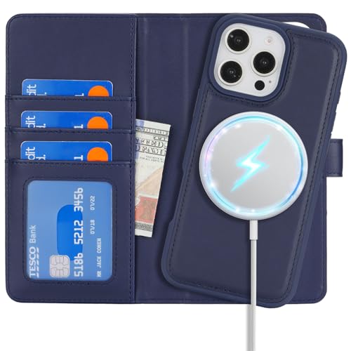 Étui iPhone 16 Pro Max MagSafe Havaya en cuir bleu avec porte-cartes