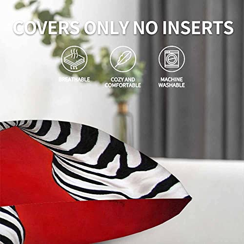 Wondertify Zebra Throw Pillow Covers African Black White Stripe Wild Animals Exotic Wildlife Square Pillow Cases Set Of 2 For Decorative Cushion Bed Couch Sofa Red 18"X18" #TOP7