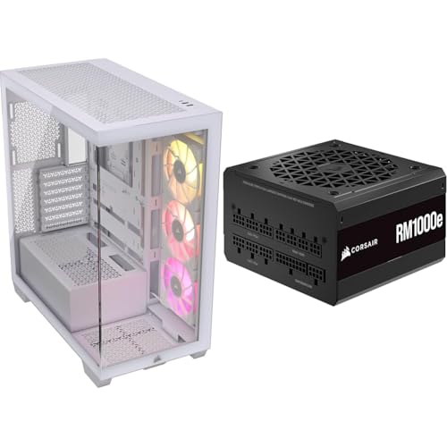 Image of CORSAIR iCUE Link 3500X RGB Mid-Tower ATX PC Case + CORSAIR RM1000e Fully Modular ATX Power Supply - White