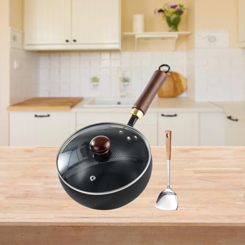 Wok de hierro con mango de madera y fondo plano miniatura 2