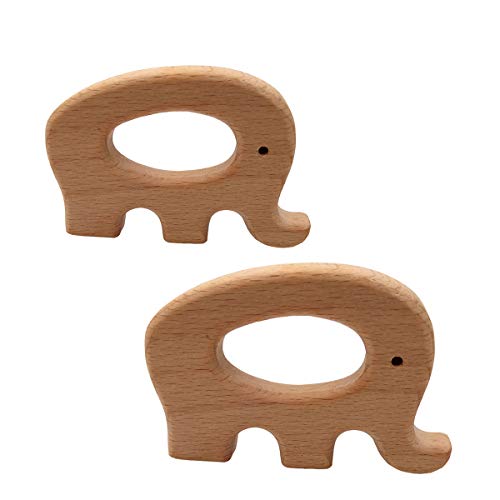 Image of 2pcs Natural Wooden Elephant Montessori Toys Pendant Pure Natural Beech Wood Animal Shape for Handmade Necklace/Bracelet (Elephant 2pcs)