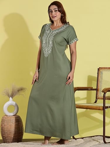 Image of 9shines Label Stylish Alpine Nighty Maxi for Women | Full Length Trendy Nightgown | Premium Nightdress | Nightwear | Heavy Embroidery Nighty with Pockets(2891)