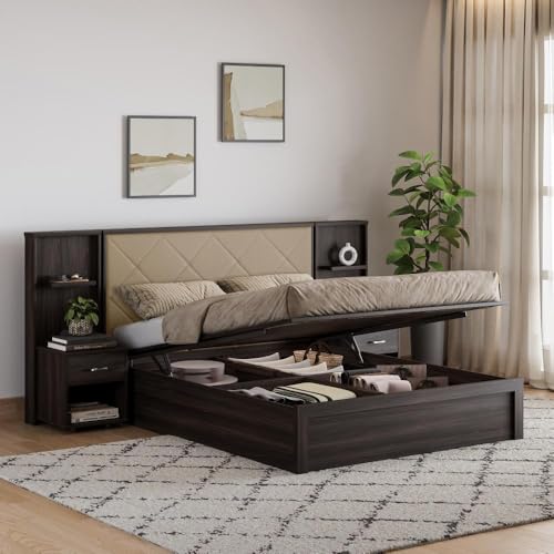 Image of Wakefit Bed | 3 Yr Warranty | Bed Queen Size,Hydraulic Storage,Beige Fabric Cushioned Upholstery Headboard,Density:680-750kg /m,Termite & Borer Resistant,Fits Mattresses Up to 8 inches(Noctis78x60-WM)