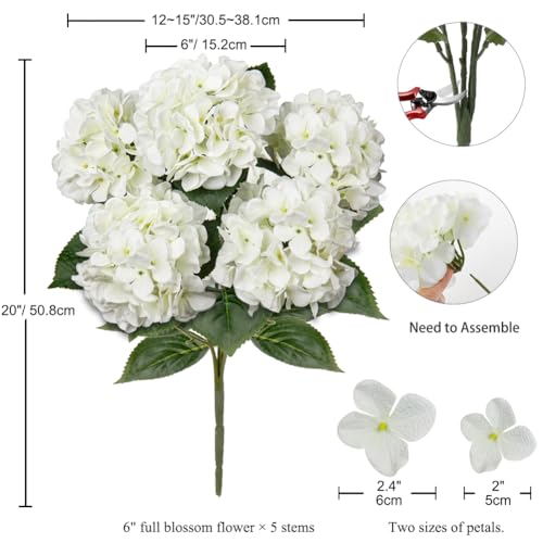 White Hydrangea Artificial Flowers Large Artificial Hydrangeas Silk Flower for Home Decor Indoor Wedding Flower Bouquets Faux Flowers Kitchen Centerpiece Table Decorations image 4