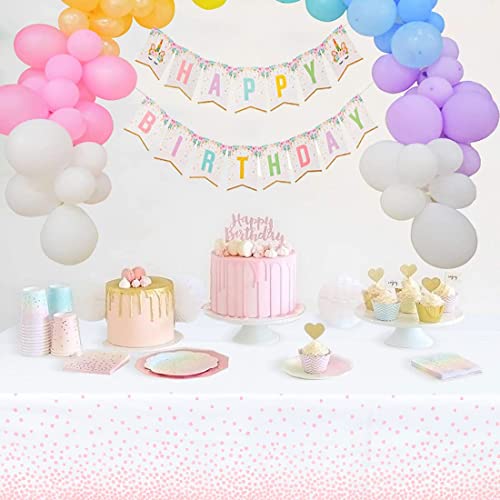 Image of Mulbozy 2 Pcs Rose Pink Dot White Plastic Tablecloth for Rectangle Table, Rose Pink Dot Confetti Party Table Covers for Baby Shower, Wedding, Anniversary, Birthday Party Decoration, 54 x 108 inches