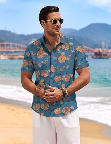 Image of COOFANDY Men's Linen Shirts Short Sleeve Casual Shirts Button Down Shirt for Men Beach Summer Wedding Shirt
