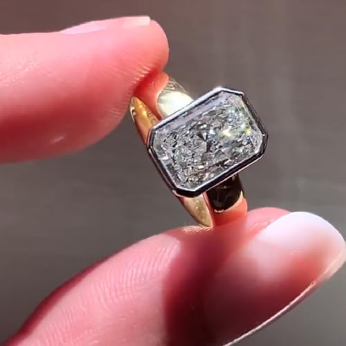 925 Sterling Silver 2.50 Ct Radiant Cut Diamond Brighter look Delicate Bezel Set Solitaire Wedding Ring For Women 14K Gold Plated Two Tone Ring Handmade Anniversary Proposal Ring Gift for Her4