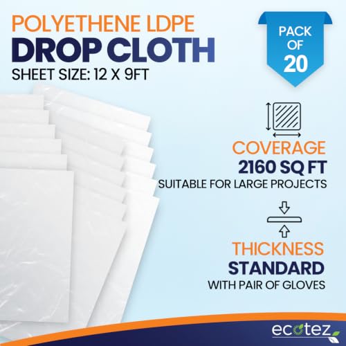 Image of 20 Pack 12 x 9 ft Extra Large Plastic Drop Cloth for Painting