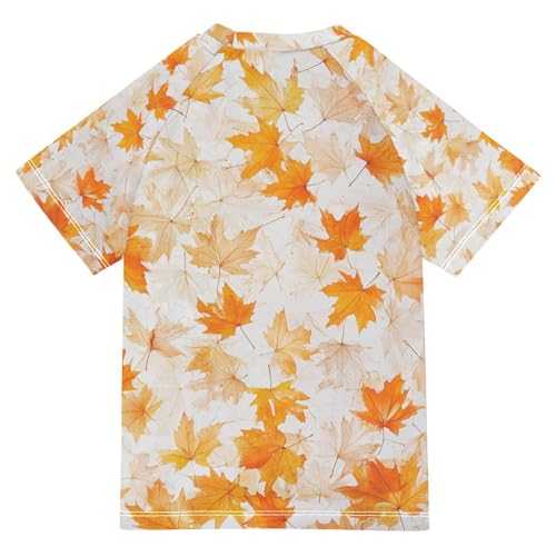 Kids Swimsuit Autumn Maple Leave Sunscreen T-Shirts Swimwear Sets UPF 50+2