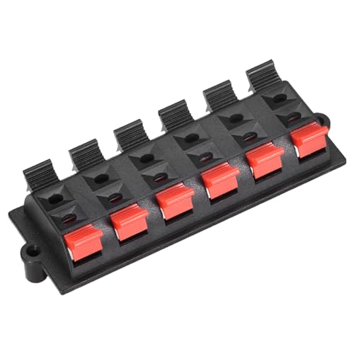 Rebower Connecteur de Bornier à Ressort à Poussée pour Haut-Parleur, 2 Rangées, 12 Positions, [pour Haut-Parleur, Lecteur Audio] - 83,5 mm/Rouge Noir