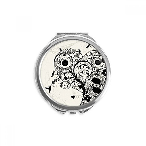 Miroir de poche silhouette de fleurs noir et blanc DIYthinker rond compact