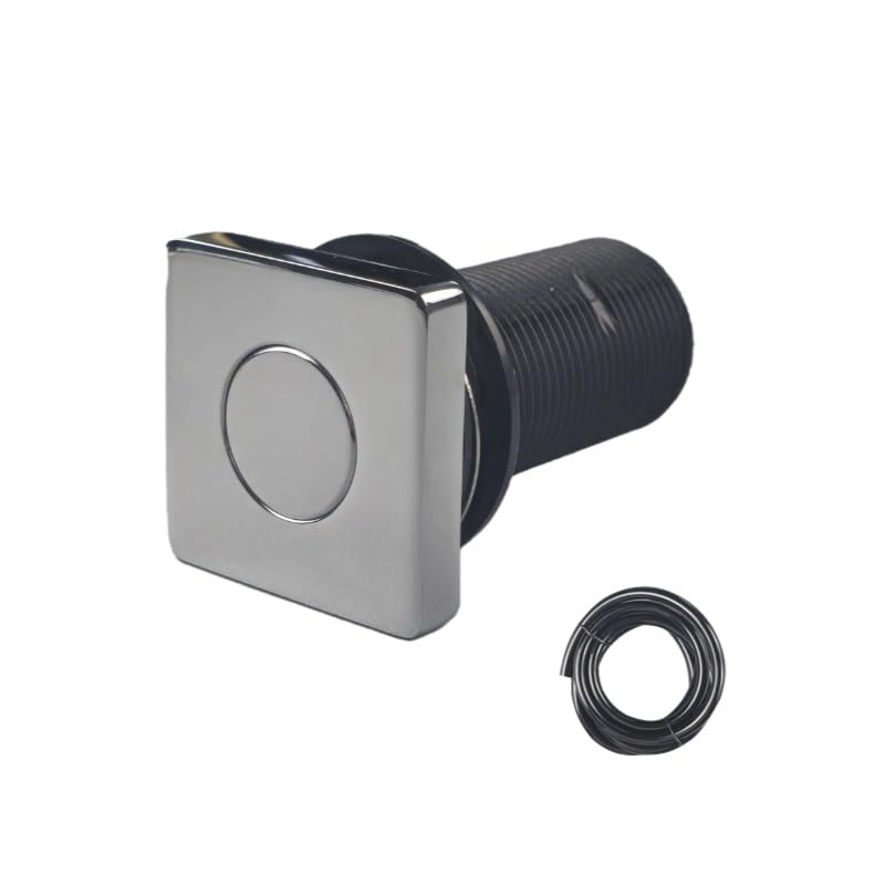 Solid Brass Air Switch Button, 47mm Square Pneumatic Momentary Push Button Kit for Sink Top Counter, Garbage Disposal Part(Square,Matte Black) (Flat Matte Black)
