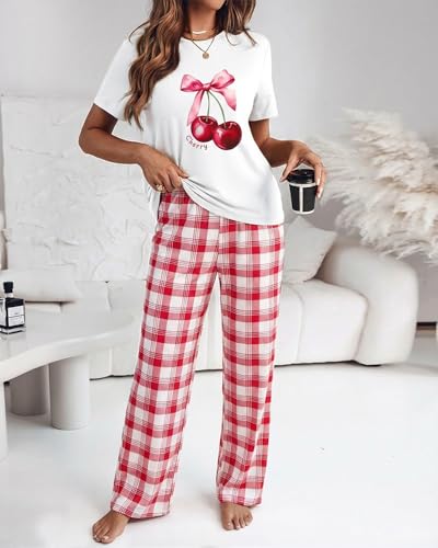 Image of CHICME Womens Pajamas Sets 2 Piece Short Sleeve Lounge Set Printed Loose Pants Pj Sets Loungewear Set