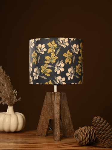 Image of Green Girgit Decorative Tri-Leg Stand Wooden Table Lamp with Black Floral Multicolor Shade Bedside & Reading Night Lamp for Bedroom, Living Room & Home Decor | Warm Ambient Light