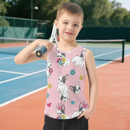 J JOYSAY Bulldog Flower Heart Boys Tank Top Sleeveless Muscle Shirts Quick Dry Active Sport Workout Kids T-Shirts 3-15T 6