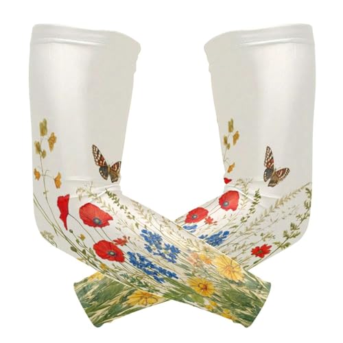 Kigai Wildflowers Poppy UV Sun Protection Arm Sleeves for Men Women Cooling Compression Sports Arm Sleeves Tattoo Cover Up