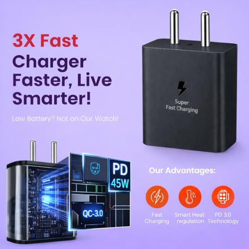 Image of 25W PD 3.0 Type C Fast Charging Adapter for Samsung Galaxy M17|M07|M36|M06|A55|A35|F06|S25 fe|S22|S24|F36|F16|M35|S23|A06|S25 Plus|Tab S11| 25W for Samsung Phones (HS 45 /JS2)