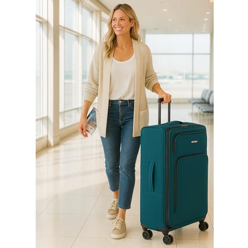 World Traveler Dejuno Jasper 28-Inch Lightweight Expandable Spinner Luggage - Green2