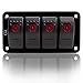 FXC Rocker Switch Aluminum Panel 4 Gang Toggle Switches Dash 5 Pin ON/OFF 2 LED Backlit for Boat Car Marine Red