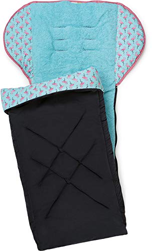 PRIEBES TIM Universal-Fußsack für Kinderwagen&Buggy/Anti-Rutschschutz durch Noppen/Fußteil abnehmbar/Baby-Fußsack atmungsaktiv, Design:flamingos aqua