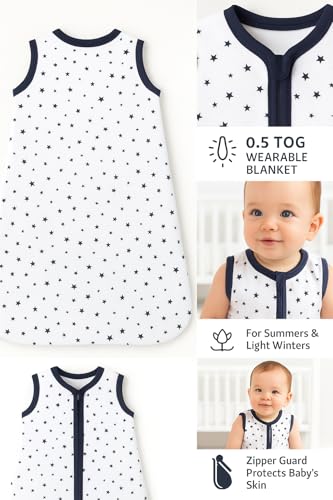 Image of TuddyBuddy 100% Cotton Wearable Blanket Sleeping Bag for Baby | Ideal for Babies & Kids Hypoallergenic Fabrics | Pack of 1 - Option 22 - Black Stars, White, 12-18 Months