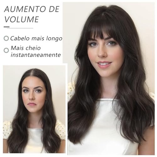 45cm Toppers de Cabelo com Franja Para Mulheres com Cabelo Ralo de Fibra Orgânica (Marrom Claro)