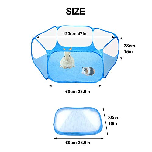 Small-Animals-CC-Cage-Tent-Breathable-Transparent-Pet-Playpen-Pop-Open-OutdoorIndoor-Exercise-Fence-Portable-Yard-Fence-for-Guinea-Pig-Rabbits-Hamster-Chinchillas-and-Hedgehogs-Blue