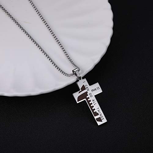 Susook Football Cross Necklace for Men Bible Verse I CAN DO All Things Stainless Steel Sport Pendant for Men3