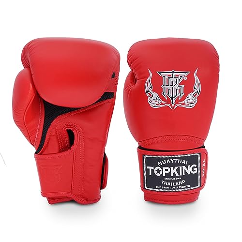 Top King Super Air Breathable Leather Gloves Muay Thai Boxing Gloves for Training or Sparring - Red, 16oz