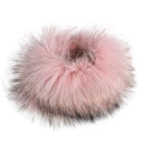 Women's Winter Headband Genuine Raccoon Fur Knitted Neck Warmer Furry Fur Infinity Hairband Elastic (Pink)
