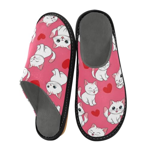 Slippers for Women Cute Cats and Hearts Pattern Soft Fuzzy Women's Slippers Indoor and Outdoor Shoes