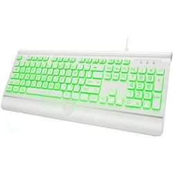 KOPJIPPOM USB Wired Keyboard with Large Print Backlit Keys, 7 Color LED Backlight, Ergonomic Wrist Rest, Spill-Resistant Design, Full-Size Computer Keyboard with Number Pad, for PC Desktop Laptop