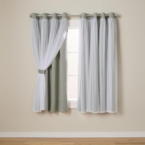 Image of TOWN & COUNTRY LUXE Talia Double Layer Indoor Curtains, Sheer and Room Darkening Blackout, Grommet Top, Energy Efficient, 2-Pack Set, 52x 63, Soft Grey