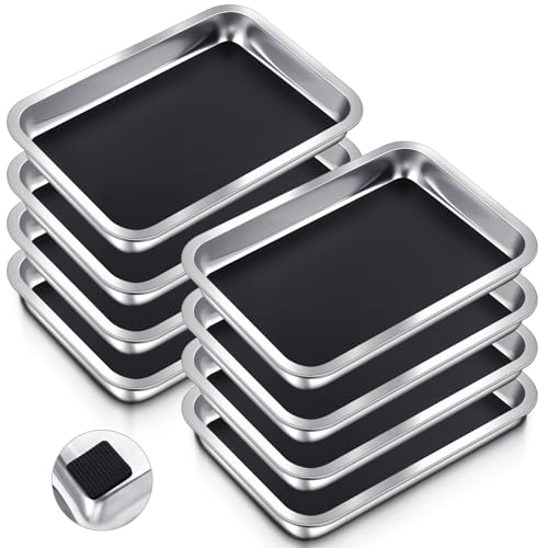 Image of Conelist 8 Set 12.2 x 8.27 Inch Stainless Steel Dissection Pan with Wax and Rubber Nonslip Mat, Reusable Classroom Dissecting Pan, Laboratory Tray for Biology Lab, Science Education Supplies (Black)