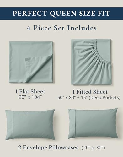 Image of LANE LINEN 100% Organic Cotton Eco Friendly Sustainably Produced Queen Sheets Set, Low Pill Fade Resistant Machine Wash Fully Elasticized Cotton Bedding Queen Set- French Blue