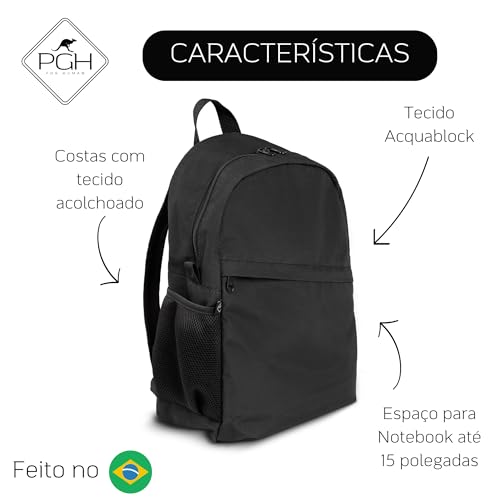 Mochila Impermeável com espaço para Notebook, PGH, Linha WORKDAY (Black)