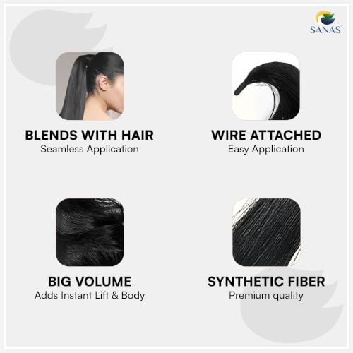 Image of Sanas Ponytail Hair Extension (1 Pcs) Long Wig For Women Synthetic Ponytail Hair Extension Hairpiece, Reusable Hair Wig Extensions For Women, Natural Look (Black) (1 Pcs)