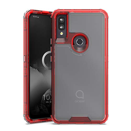 EnCASEs 3 in 1 Full Body Cell Phone Case for Alcatel 3V 2019, Heavy Duty Front & Back Hybrid Case, Shockproof Bumper Case Cover, Red