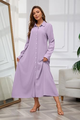 Image of chouyatou Women's Casual Button Down Maxi Shirt Dress Long Sleeve Button Up Tunic Long Dress