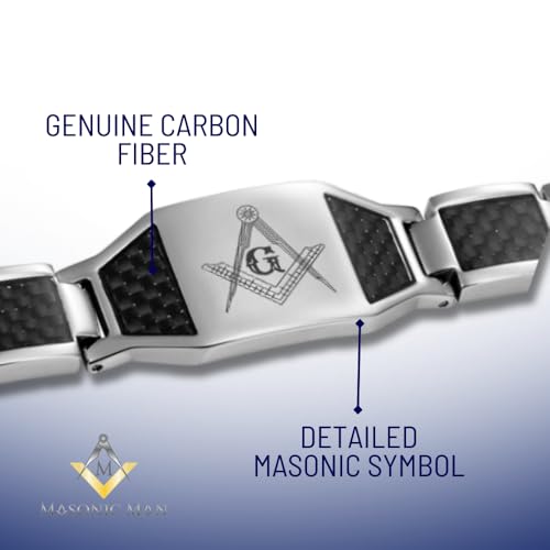 MasonicMan Men's Titanium Bracelet with Masonic Logo and Black Carbon Fiber Adjustable2