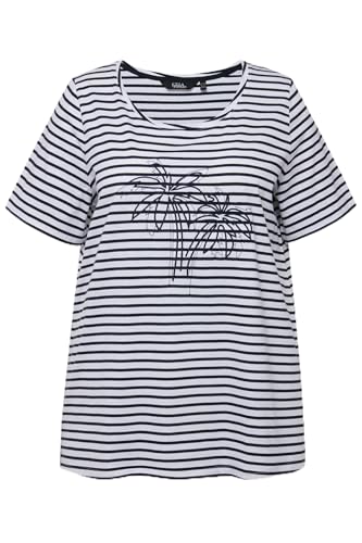 Ulla Popken Damen große Größen Übergrößen Plus Size T-Shirt Ringel Palmenstickerei Rundhals Halbarm marine 42+ 829196130-42+
