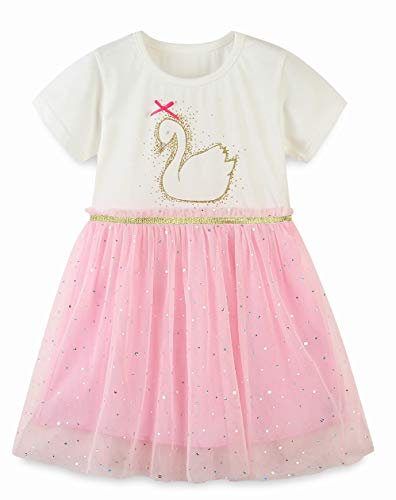 Toddler Girl Summer Tutu Dress Tulle Skirt Flower Girl Dress White Pink Duck Short Sleeve Cotton Tutu Dresses 2T