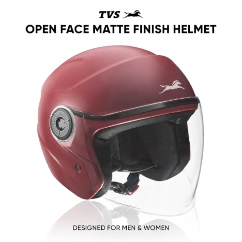 Image of TVS ACE ISI Certified Open face Unisex Helmet with Full Coverage Visor Available in 8 Colors | Lightweight Comfort-Fit Microfiber Liner Equipped with Quick Release Chin Strap