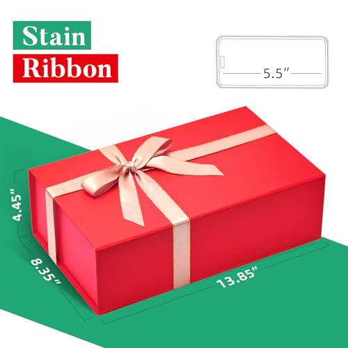 Image of LIFELUM Red Christmas Gift Box 13.85 x 8.35 x 4.45 inch Large Gift Boxes with Magnetic Closure Luxury for Gifts Box Contains Card, Ribbon, Shredded Paper Filler Wedding, Halloween, Birthday
