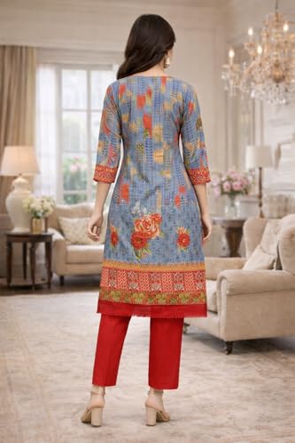 Image of Women's Cotton Blend Unstitched Kurti Set for Women | A-Line Style Dress Material | 2-Piece Traditional Ethnic Wear Suit Fabric