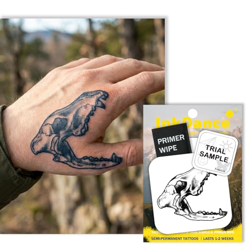 InkDance Semi-Permanent Tattoo, Wolf Skull, Long Lasting Tem