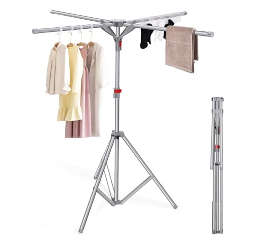 WGIDSKKI Linge Intérieur et Extérieur Séchoir à Linge Parapluie, Sèche Linge avec 4 Bras de Crochet, Comprend 10 Crochets et 1 Pince à Chaussettes,...
