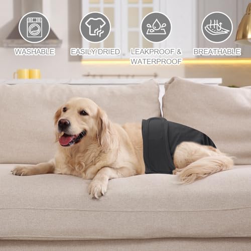 Aomig Hundewindeln Hündinnen 3Pcs Waschbare Auslaufsichere Läufigkeitshose Hündinnen Wiederverwendbare Damenbinden Höschen für Weibliche Haustiere Hochsaugfähige Nkontinenz Hundewindeln (Schwarz,XL)